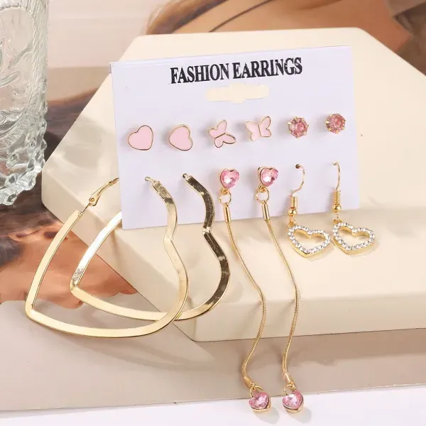 Thumbnail of 6-Pair Pink Heart and Butterfly Gold Earrings Set