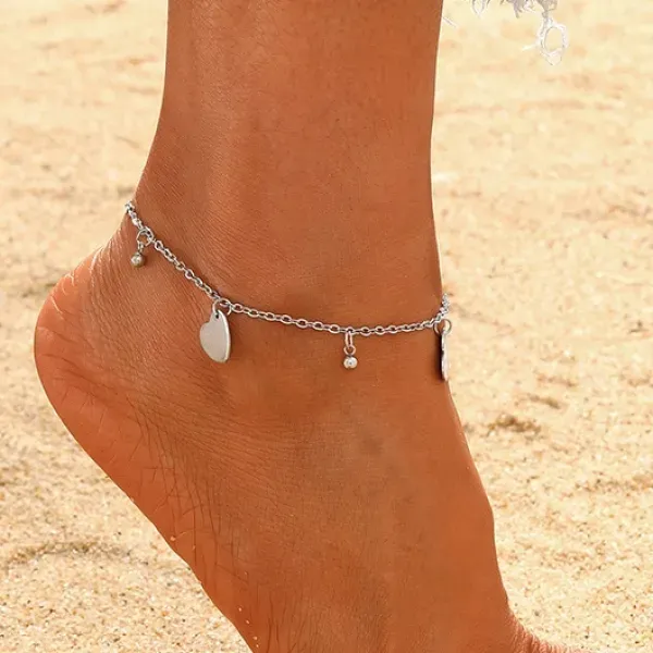 Silver Hollow Heart Dangle Anklet