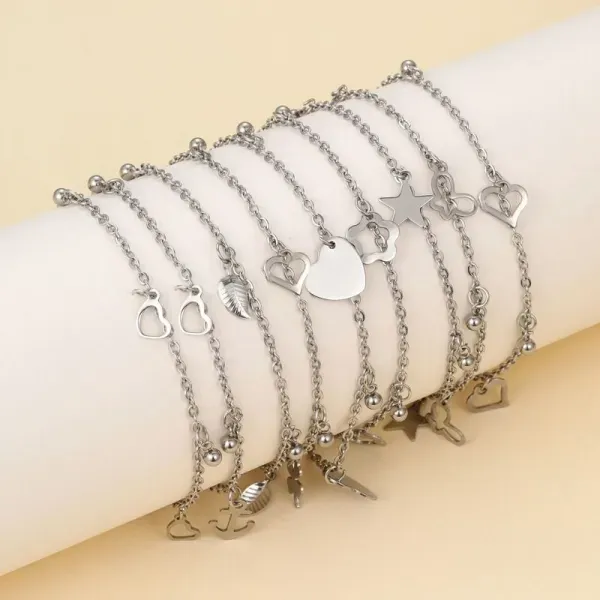 Thumbnail of Silver Hollow Heart Dangle Anklet