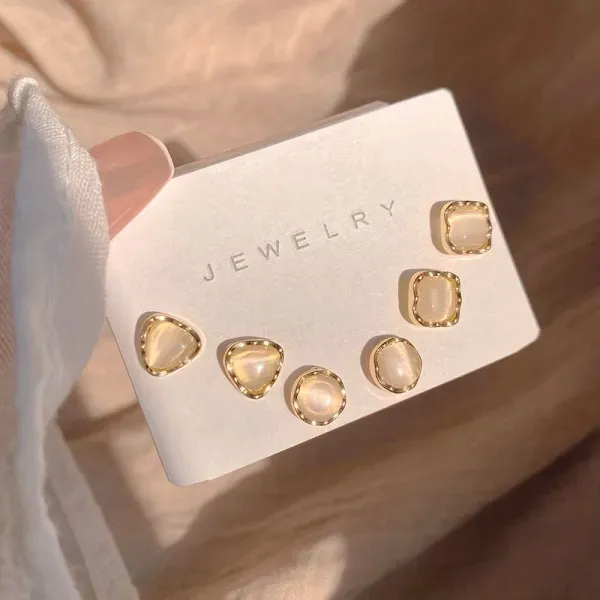 Thumbnail of 5-Piece Geometric Opal Style Gold Stud Earrings Set