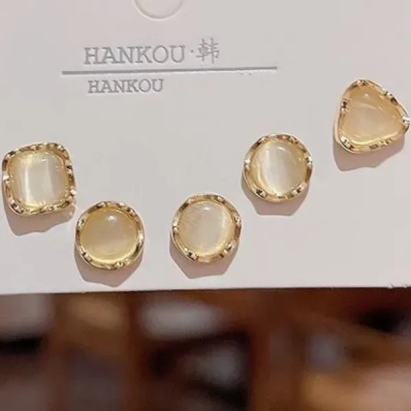 5-Piece Geometric Opal Style Gold Stud Earrings Set