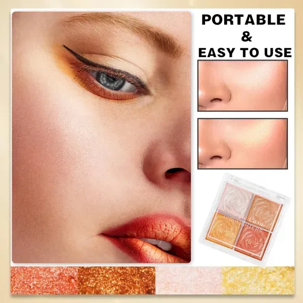 4 Colors Highlighter Palette Shimmer Eyeshadow Face Blush Glitter Face Contour - 01