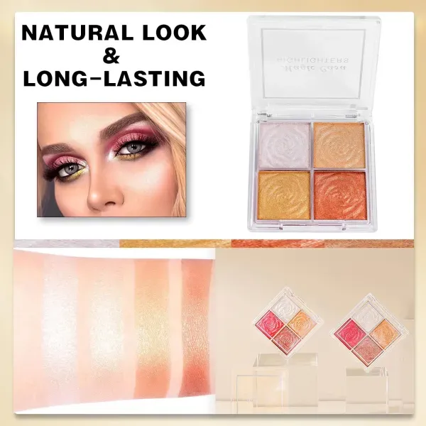 Thumbnail of 4 Colors Highlighter Palette Shimmer Eyeshadow Face Blush Glitter Face Contour - 01