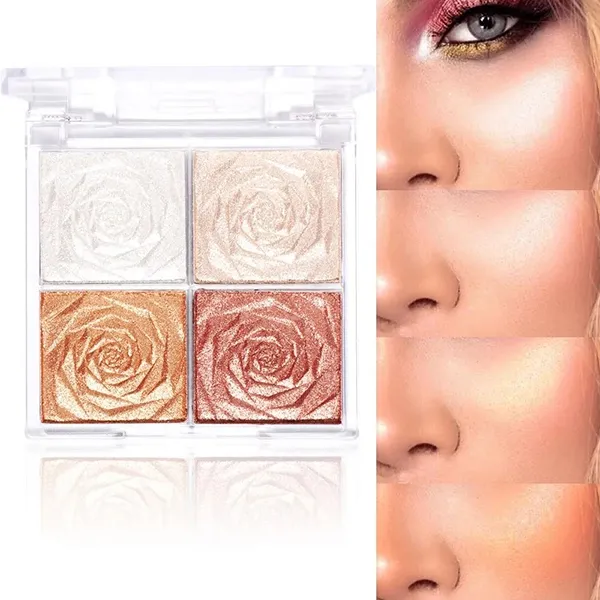 4 Colors Highlighter Palette Shimmer Eyeshadow Face Blush Glitter Face Contour - 01