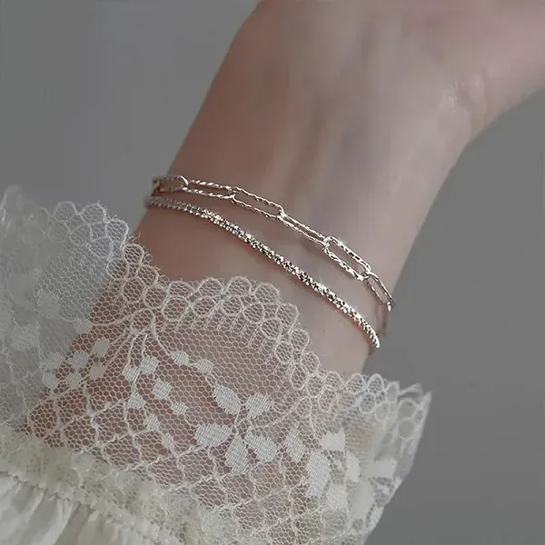 Elegant Silver Layered Bracelet Set