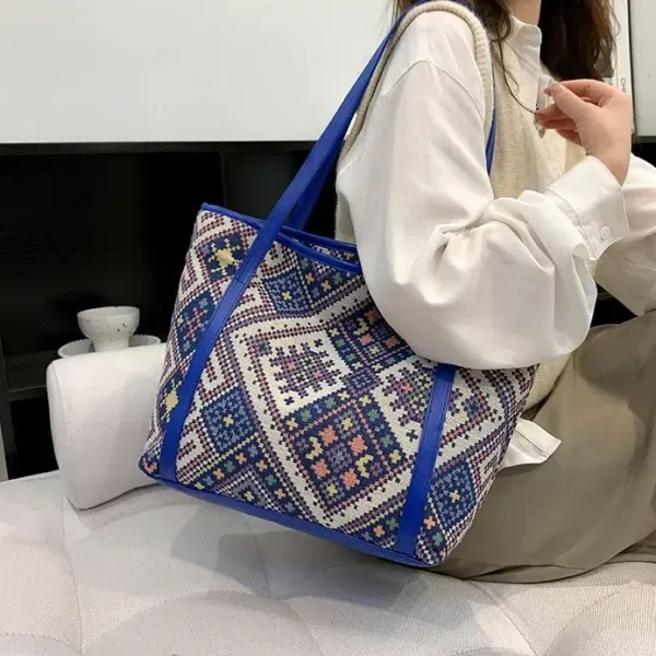 Large Woven Pattern Tote Bag With Shoulder Straps
