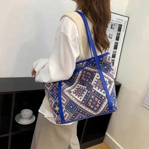 Thumbnail of Large Woven Pattern Tote Bag With Shoulder Straps