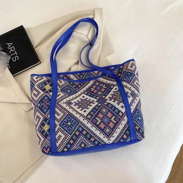 Large Woven Pattern Tote Bag With Shoulder Straps