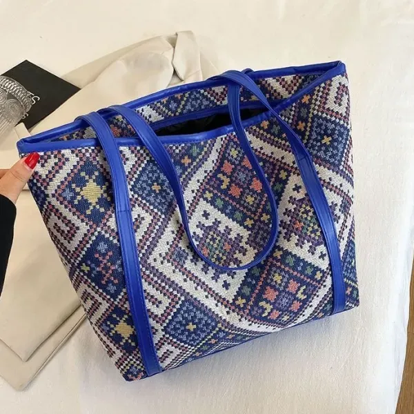 Thumbnail of Large Woven Pattern Tote Bag With Shoulder Straps