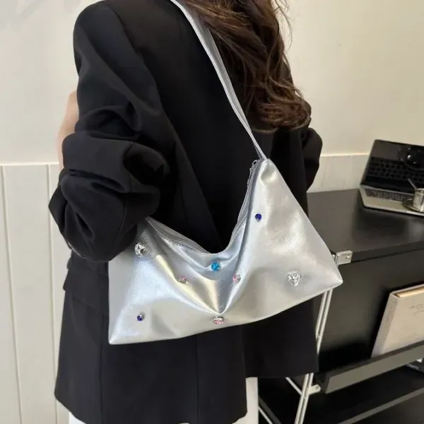 Large Sparkling Silver Shoulder Bag