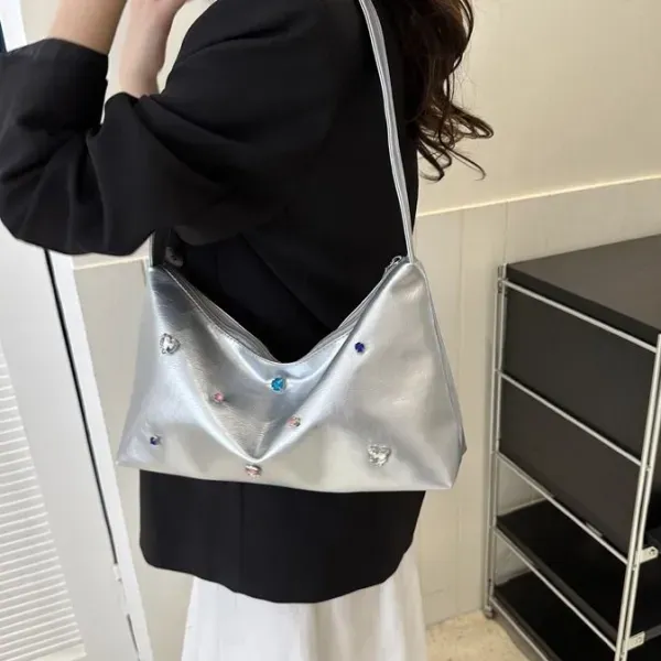 Large Sparkling Silver Shoulder Bag