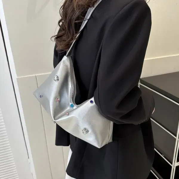 Large Sparkling Silver Shoulder Bag