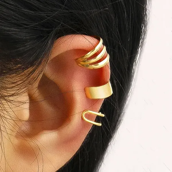 3-Piece Gold Ear Cuff Set | No Piercing Clip-On