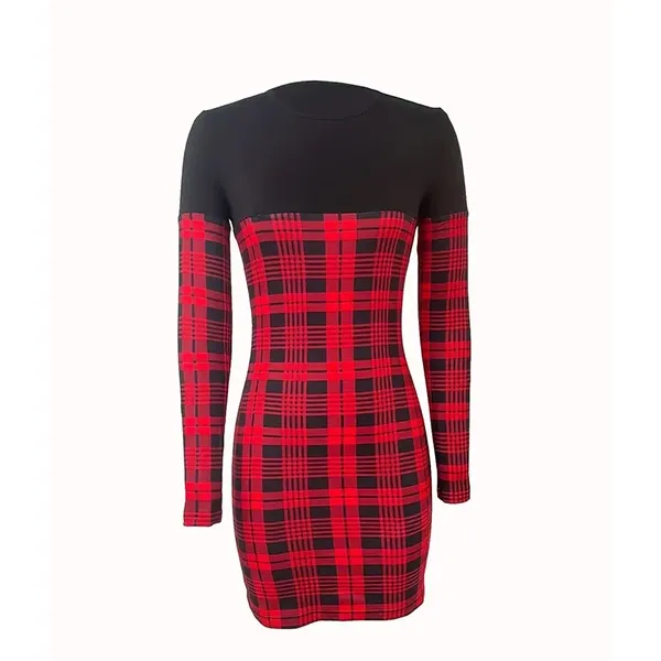 Stylish Red Plaid Bodycon Dress