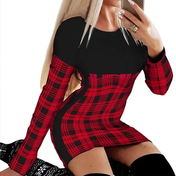 Stylish Red Plaid Bodycon Dress