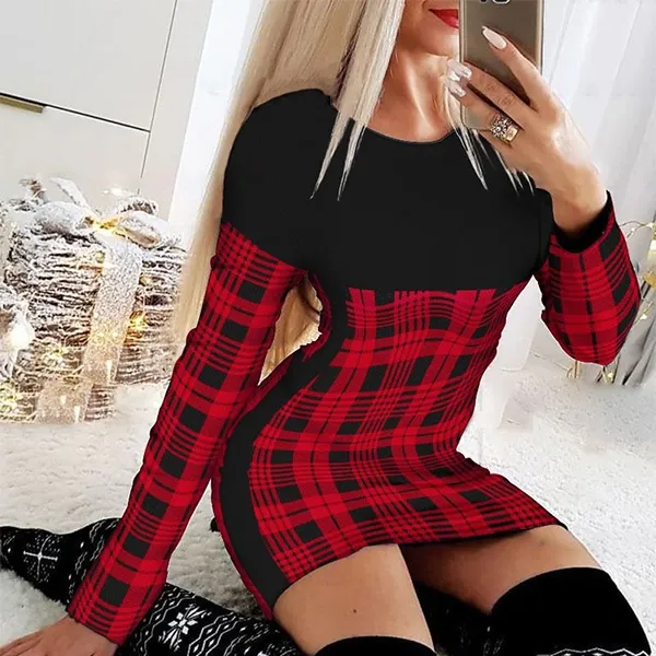 Stylish Red Plaid Bodycon Dress