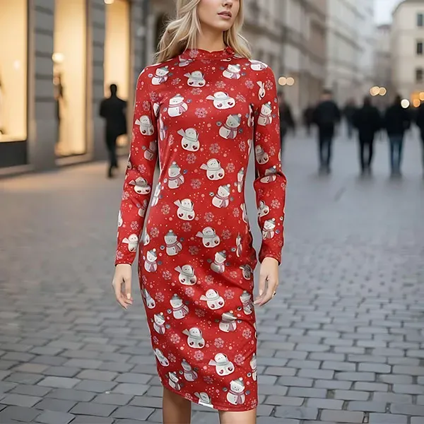 Snowman Snowflake Festive Print Dress