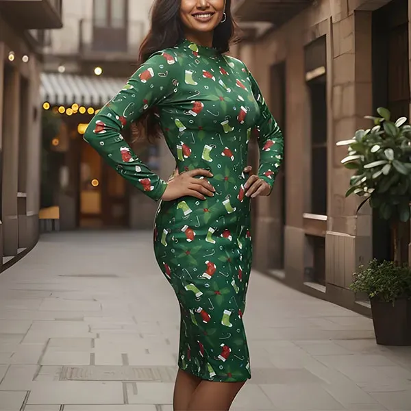 Festive Holiday Long Sleeve Christmas Dress