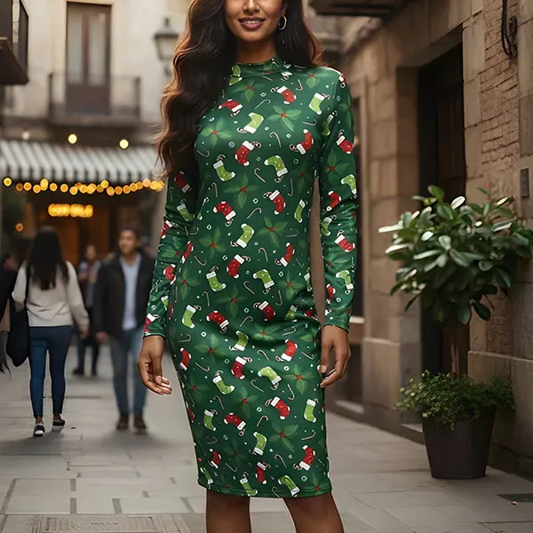 Festive Holiday Long Sleeve Christmas Dress