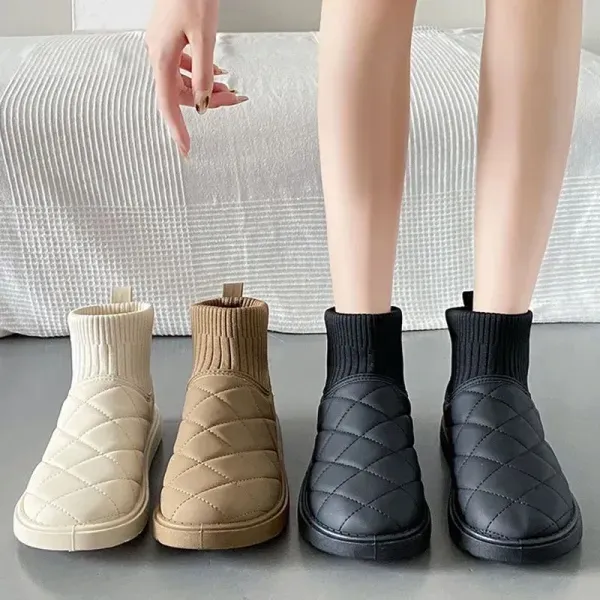 Khaki Quilted High-Top Winter Boots