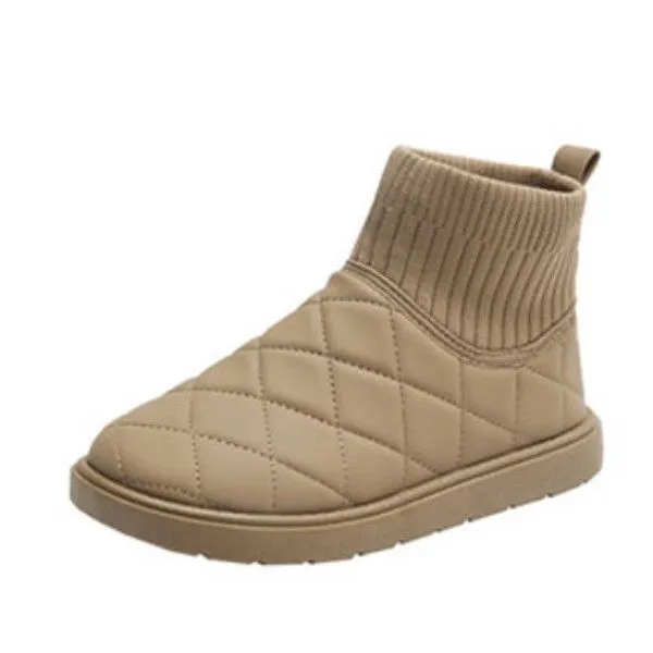 Khaki Quilted High-Top Winter Boots