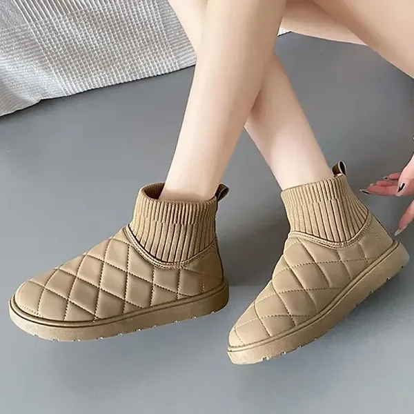 Khaki Quilted High-Top Winter Boots