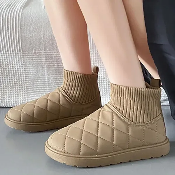Khaki Quilted High-Top Winter Boots