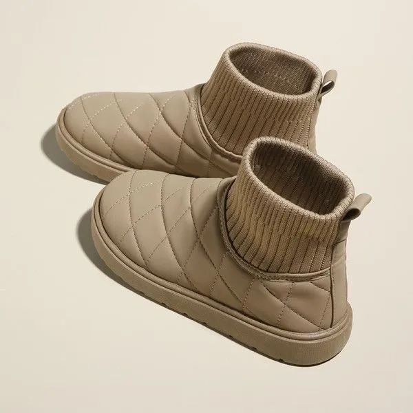 Khaki Quilted High-Top Winter Boots