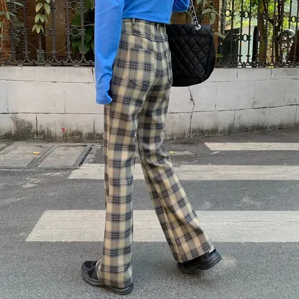 Vintage Plaid High Waist Straight Pants