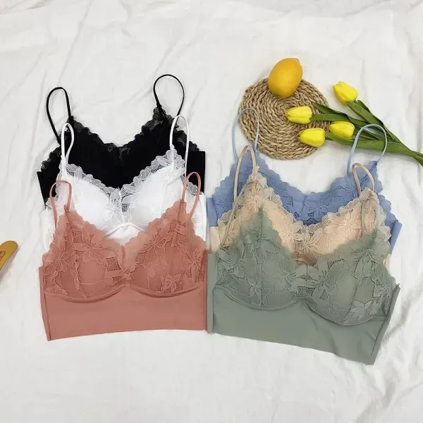 Floral Lace Padded Spaghetti Strap Bra