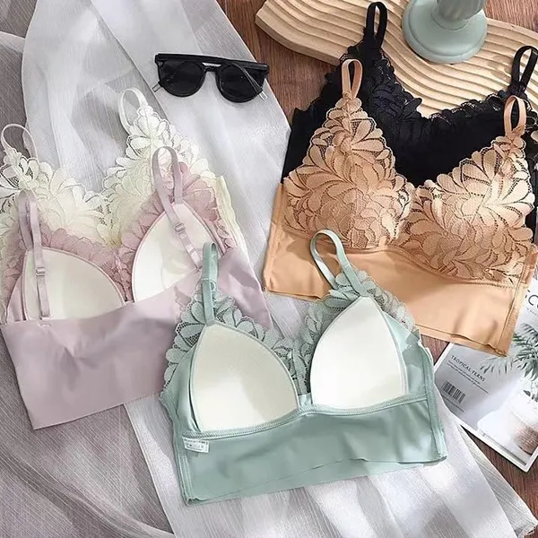 Floral Lace Padded Spaghetti Strap Bra