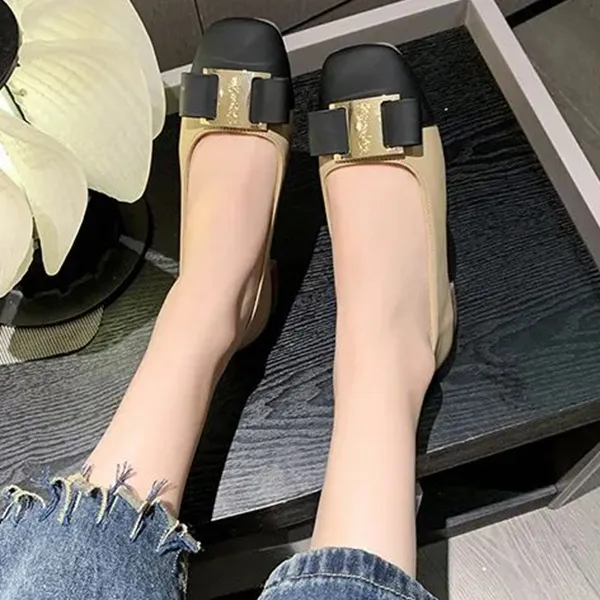 Dual Color Buckle Slip-On Flat Shoes