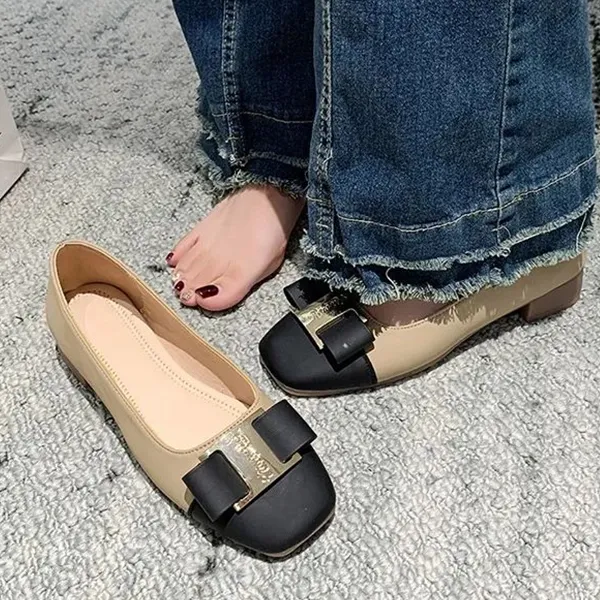 Dual Color Buckle Slip-On Flat Shoes