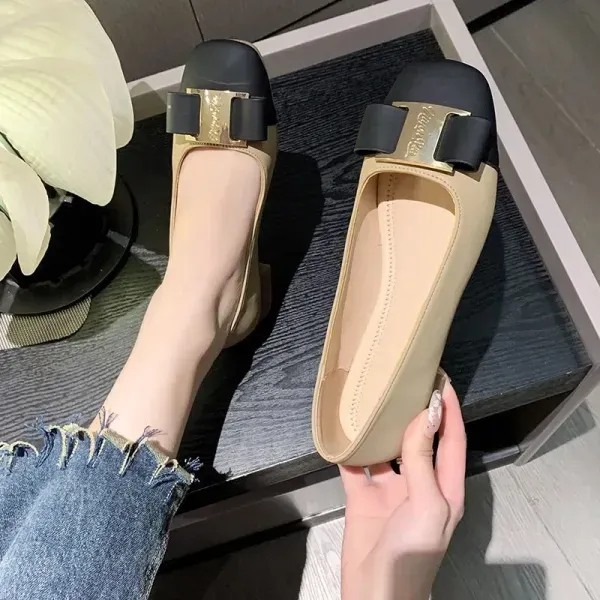 Dual Color Buckle Slip-On Flat Shoes