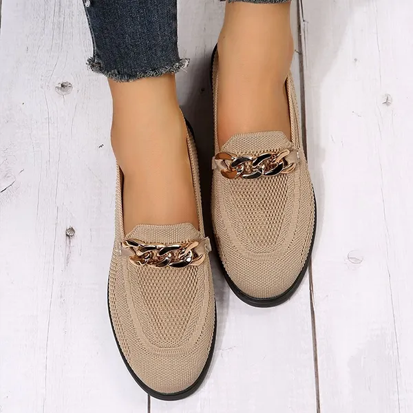 Women Braid Chain Slip On Flat Shoes