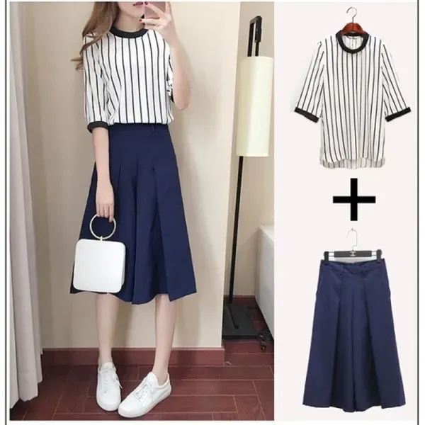 2 Pieces Women's Round Neck Half Sleeves Top Shirt Casual Pants