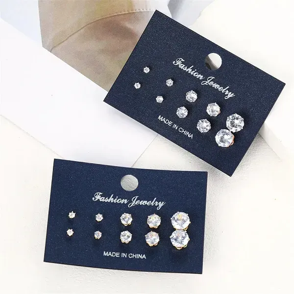 Thumbnail of 5 Pairs Gold Tone Crystal Stud Earrings Set