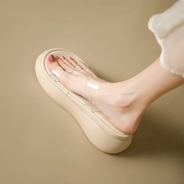 Beige Transparent PVC Strap Flat Slides