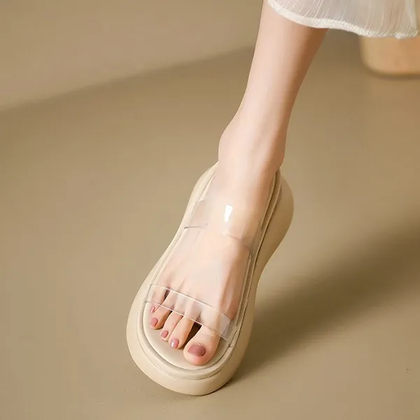 Beige Transparent PVC Strap Flat Slides