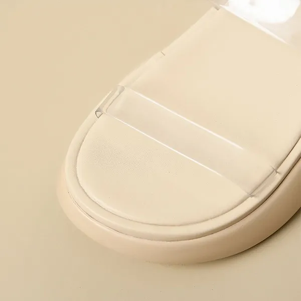 Beige Transparent PVC Strap Flat Slides