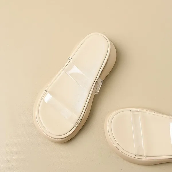 Beige Transparent PVC Strap Flat Slides
