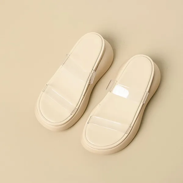 Beige Transparent PVC Strap Flat Slides