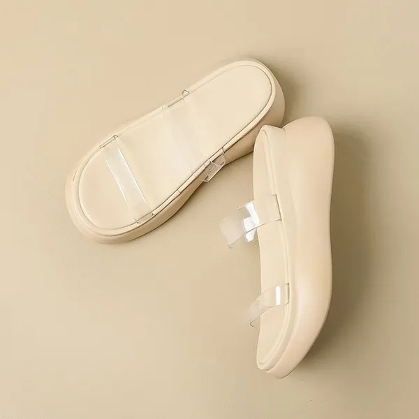 Beige Transparent PVC Strap Flat Slides