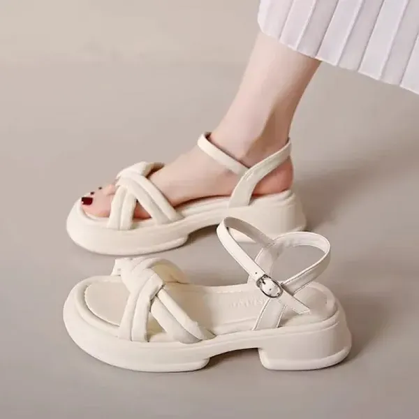 Soft Puffy Cross-Strap Sandals For Women's