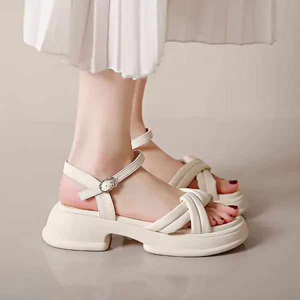 Soft Puffy Cross-Strap Sandals For Women's