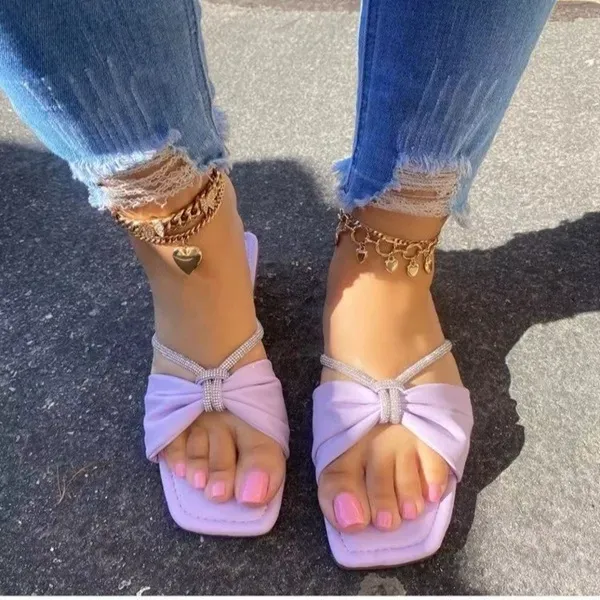Bowknot Rhinestone Flat Beach Slides