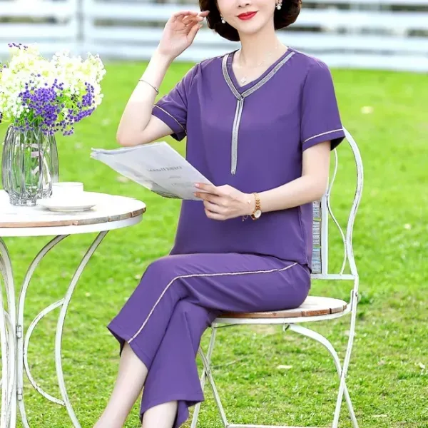 Elegant V-Neck Chain Detail Top and Pants Set