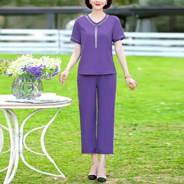 Elegant V-Neck Chain Detail Top and Pants Set