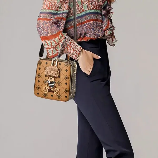 Thumbnail of Square Patterned Bag With Cute Bear And Knit Hat