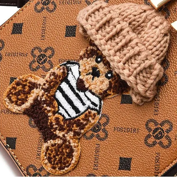 Thumbnail of Square Patterned Bag With Cute Bear And Knit Hat